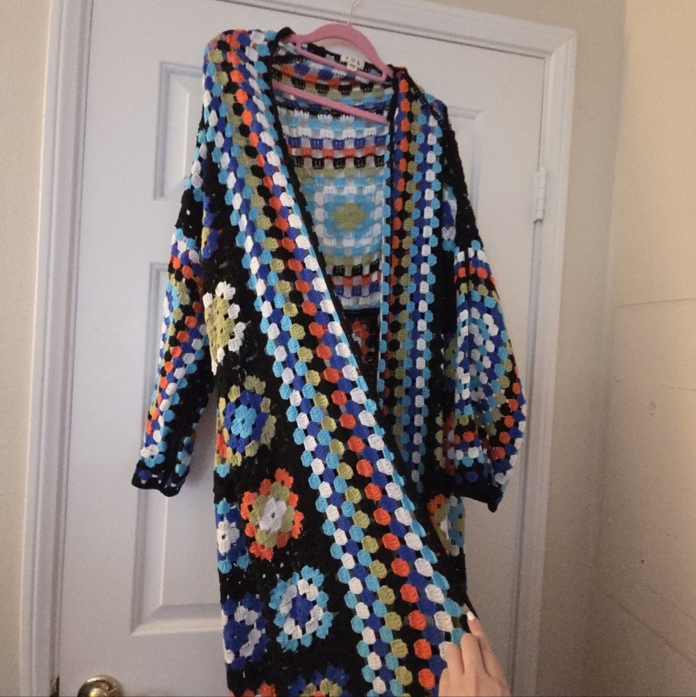 POL Crochet Granny Square Long Cardigan One Size New - Picture 4 of 8